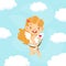 Cupid Baby Girl Angel Flying in Sky and Shooting with Bow, Adorable Angel Cherub Character Cartoon Vector Illustration