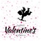 Cupid black silhouette with bow and arrow earts on white background. Valentines Day design. Flying Angel. Amur. Vector