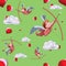 Cupid, cloud and heart pattern for Valentine day green background