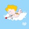 Cupid on cloud. Little angel in clouds with bow and arrow.