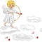 Cupid in the clouds. Vector seamless pattern with cupid and heart