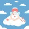 A cupid freelancer in a medical mask sits on a cloud in quarantine paradise and works on a laptop, orders goods, and works