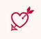 Cupid heart with arrow from bow vector icon or logo, romantic heart fallen in love concept, Valentine theme.