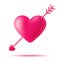 Cupid heart with cupid arrow. Symbol of love. 3d Heart with arrow. Valentines Day. Vector illustration.