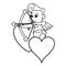 Cupid on hearts with arch in black and white