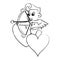 Cupid on hearts with arch sketch
