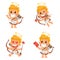 Cupid mascot in various positions