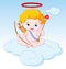 Cupid Sitting on the Cloud with Bow and Arrow