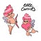 Cupid in various positions isolated. Hand drawn cupids collection.Cute baby boy cupid with heart.Vector Illustration.
