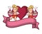 Cupids with harps and blank ribbon banner