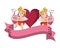 Cupids with harps and blank ribbon banner