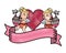 Cupids with harps and blank ribbon banner scribble