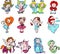 Cupids with hearts on Valentine\'s day, Festive in color zodiac signs stylized Valentine\'s day.