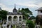 Cupola dome in Islamic Malay Muslim graveyard with many tombs Kuching Sarawak Malaysia