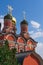 Cupolas of ancient Cathedral of the Znamensky Male Monastery, Church of Icon of the Mother of God of the Sign.Moscow,Russia