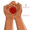 Cupped empty hands with place for some small object, African ethnicity, detailed vector illustration.