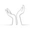 Cupped hands Continuous line drawing,vector illustration.Open empty hands .Human arms black white sketch