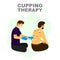 Cupping therapy alternative medicine treatment, therapist puts a cup on skin illustration.