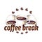Cups of black coffee and coffee beans as coffee break logo concept