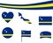 Curacao Flag Map Ribbon And Heart Icons Vector Collection