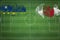 Curacao vs Japan Soccer Match, national colors, national flags, soccer field, football game, Copy space
