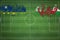 Curacao vs Wales Soccer Match, national colors, national flags, soccer field, football game, Copy space