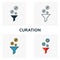 Curation icon set. Four elements in diferent styles from content icons collection. Creative curation icons filled, outline,