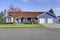 Curb appeal one level American house with blue and white trim