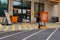 Curbside pickup and social distancing signs outside the Home Depot store during Covid-19 Corona Virus Pandemic