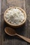 Curds in a wooden bowl