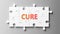 Cure complex like a puzzle - pictured as word Cure on a puzzle pieces to show that Cure can be difficult and needs cooperating