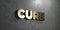 Cure - Gold sign mounted on glossy marble wall - 3D rendered royalty free stock illustration