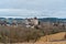 Curemonte, old castles and the historic town buildings in the village in France