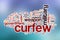 Curfew word cloud with abstract background