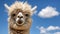 Curious Alpaca Portrait Against Blue Sky and Clouds generated by AI tool