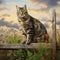 Curious American Bobtail on a Wooden Fence