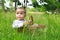 Curious baby boy in wicked basket