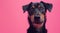 Curious Black and Brown Puppy with Soulful Eyes on Pink - Generative AI