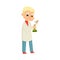 Curious Boy Holding Flask with Chemicals Studying Chemistry Vector Illustration