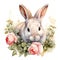 Curious Bunny Sniffing Fresh Blossoms of Fragrant Rose Bush AI Generated