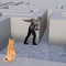Curious cat and man in a concrete maze