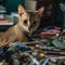 Curious Chausie Kitten Exploring a Cluttered Desk