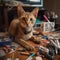 Curious Chausie Kitten Exploring a Cluttered Desk