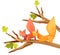 Curious couple origami cartoon squirrels on a branch on a white