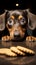 Curious Dachshund gazes longingly at treat just beyond tables edge