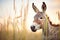 curious donkey with sharp ears amidst tall grasses