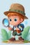 Curious Explorer Cartoon Character with Magnifying Glass