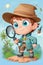 Curious Explorer Cartoon Character with Magnifying Glass