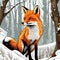 Curious fox exploring a snowy woodland