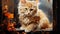 A curious ginger kitten experiences the rustling whispers of autumn. AI generation